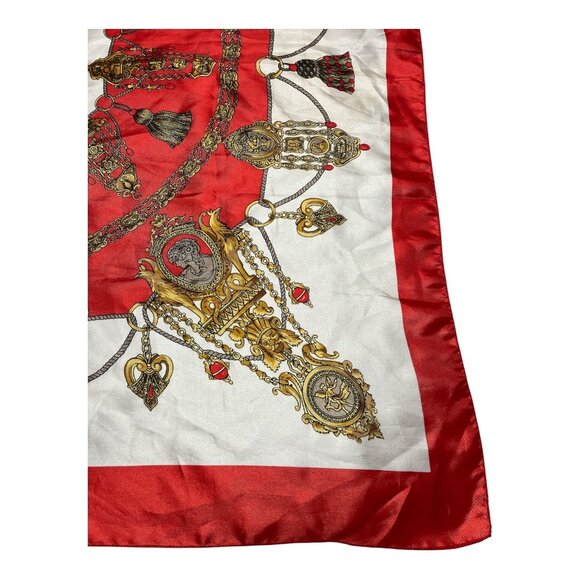 Vintage 1980s Berkshire Red & Gold Baroque Scarf – Made in Korea – 34" Square Po - Picture 4 of 6